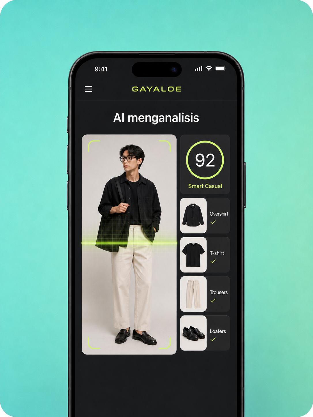 Tampilan Gayaloo saat AI menganalisis item outfit